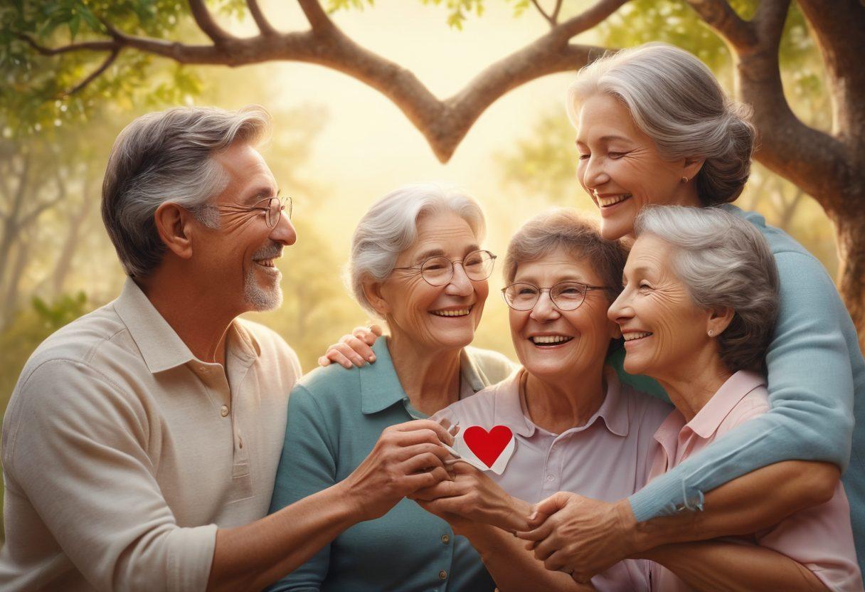 A heartfelt family gathering depicting diverse generations sharing warm embraces and laughter, surrounded by symbols of support like insurance certificates and a heart symbol. The background features soft pastel colors that evoke a sense of love and security, while elements like a cozy home and a tree representing family roots are subtly included. super-realistic. warm tones. soft focus.